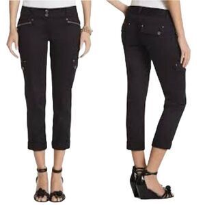WHBM Moto‎ Crop Pants 10 Black Silver Zipper Stud Detail Cargo Goth Punk Biker
